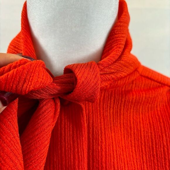 Ladies vintage Janni Originals Textured Neck Tie Button Down Blouse Red Size 16 - Picture 11 of 11